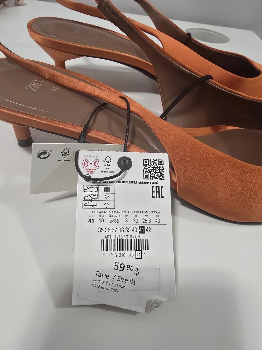 Zara Orange Satin Slingback Kitten Heels Dize 41/US 10 - Picture 5 of 6